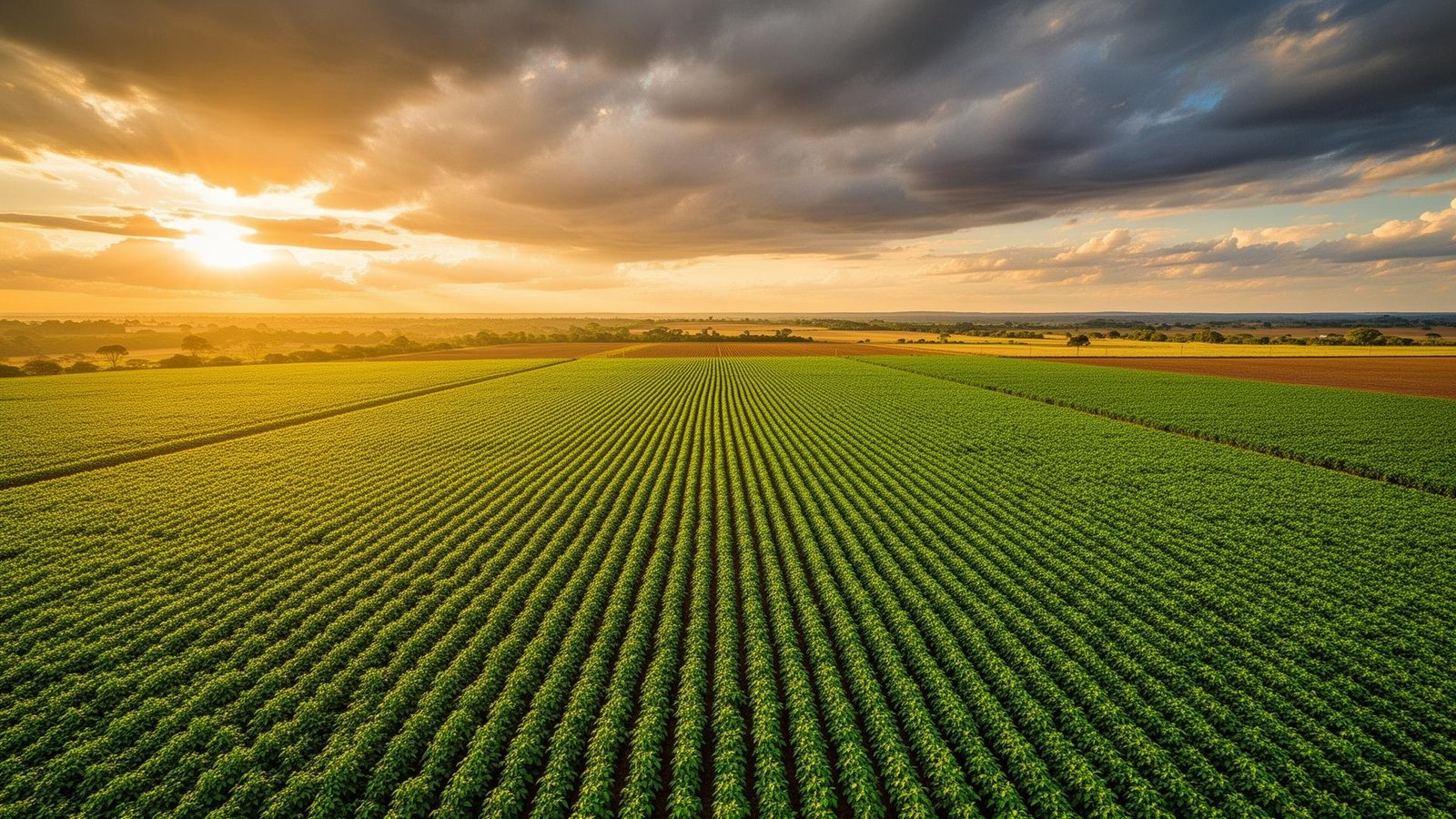 Campos agrícolas ao pôr do sol